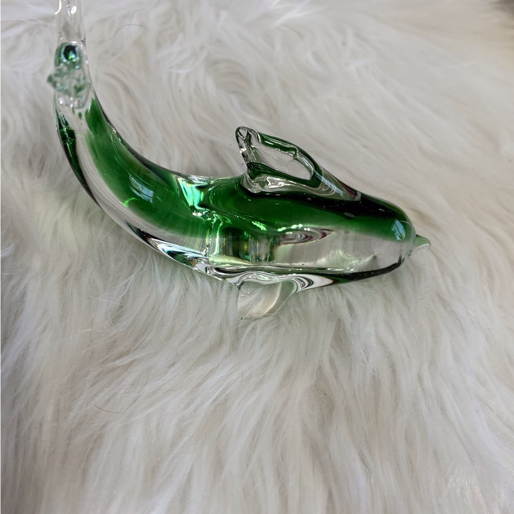 (156)Elegant Green Glass Dolphin Figurine